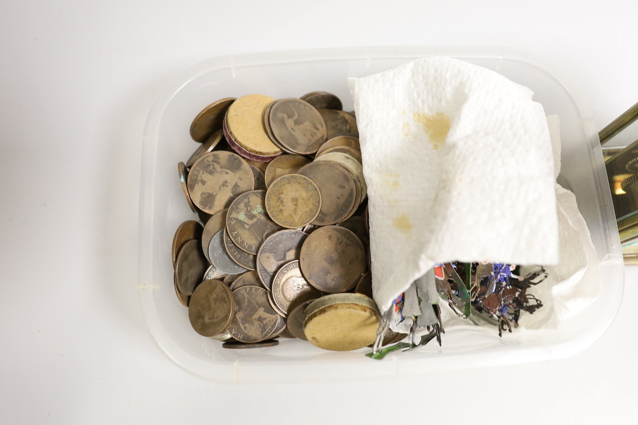 Medals, toy soldiers, medals, coinage and carriage clock